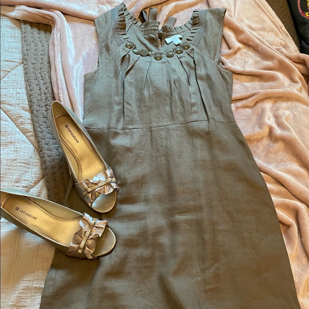 Khaki colored LOFT linen dress, sz 6